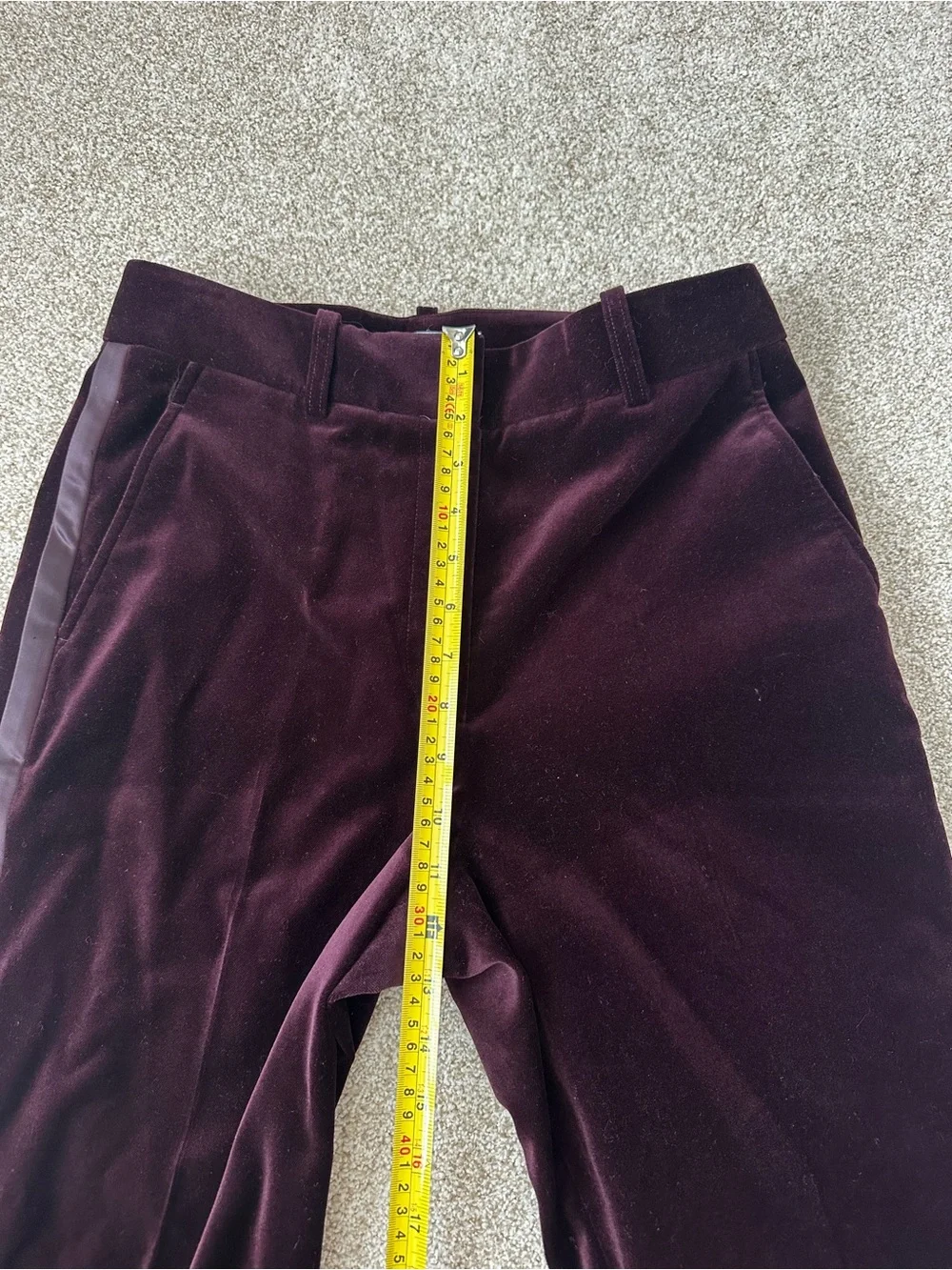 Reiss Elia Burgundy Velvet Satin Stripe Flared Wide Leg Trousers Size 4